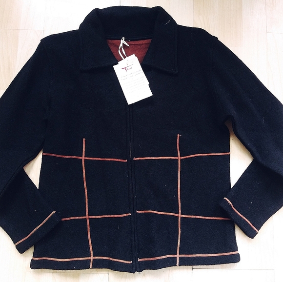 Tinu & Stu Jackets & Blazers - Tinu & Stu Handcrafted Sweater Jacket Small Black Hand Dyed Wool Spring Summer